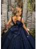 Navy Blue Sequin Sparkle Floor Length Flower Girl Dress